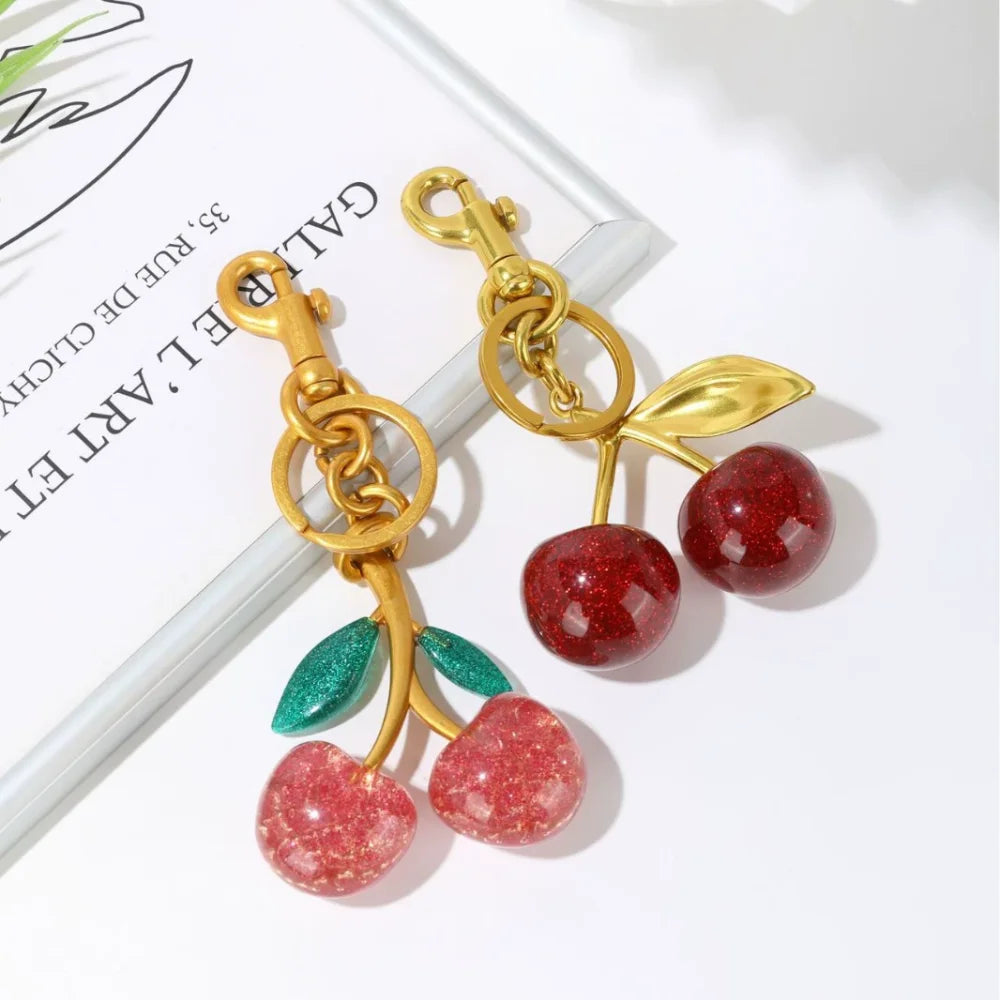 Red Cherry Pendant Keychain
